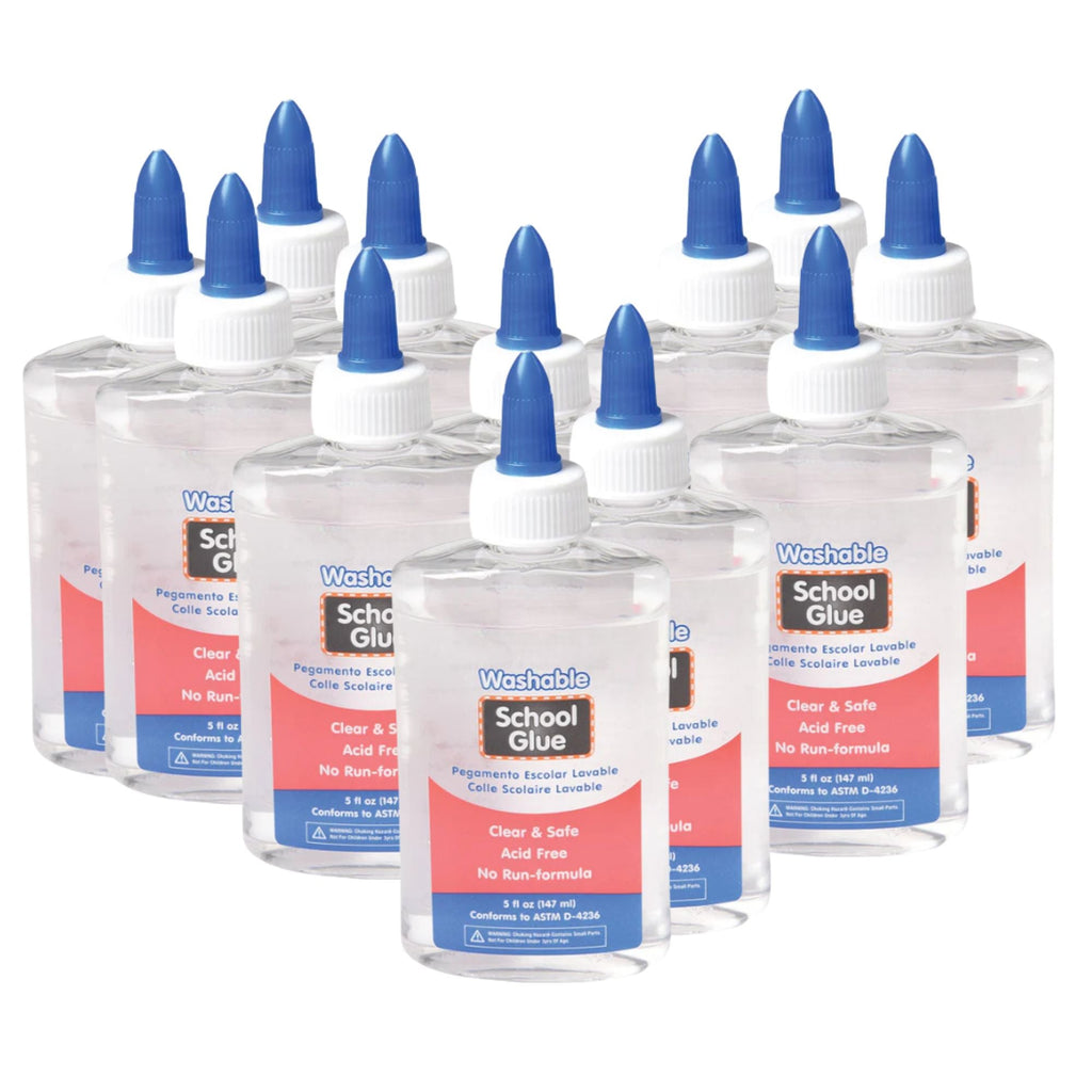 Clear School Glue Classroom Bundle | 12-Pack of 5 oz. Non-Toxic, Washable Slime & Craft Glue