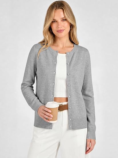 Women's Striped & Solid Button Down Cardigan - Fall Sweater