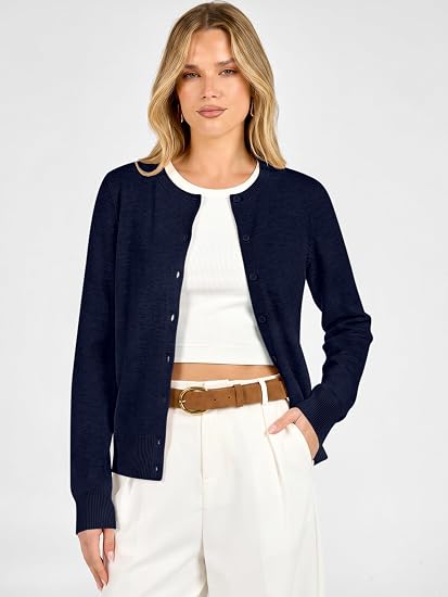Women's Striped & Solid Button Down Cardigan - Fall Sweater