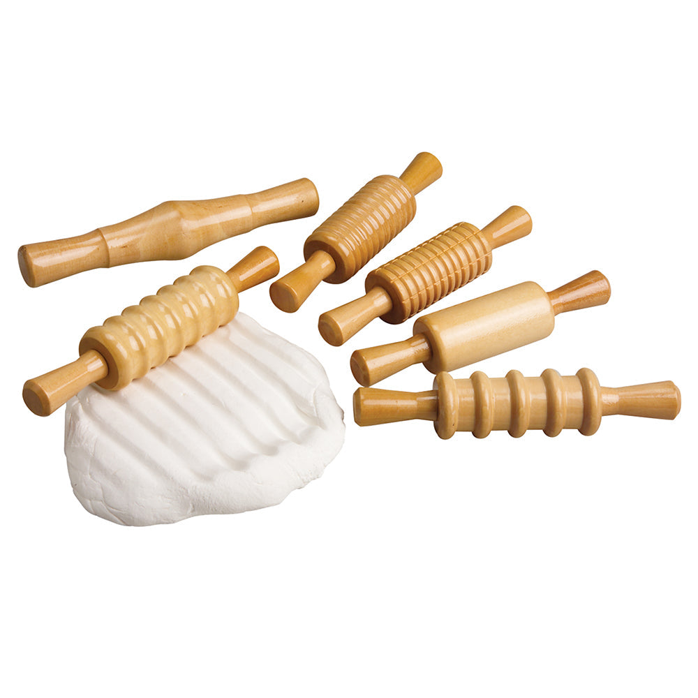 Clay Impression Rollers | Set of 6 Patterned Wooden Rolling Pins