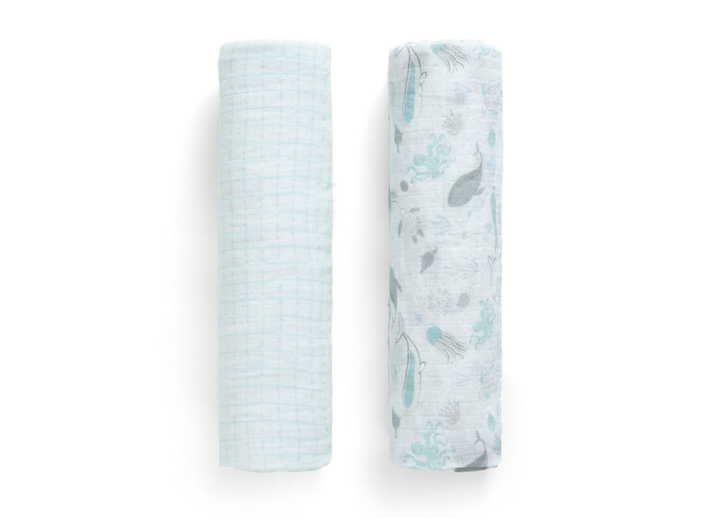 100% Cotton Muslin Baby Receiving Blankets - 2 Pack