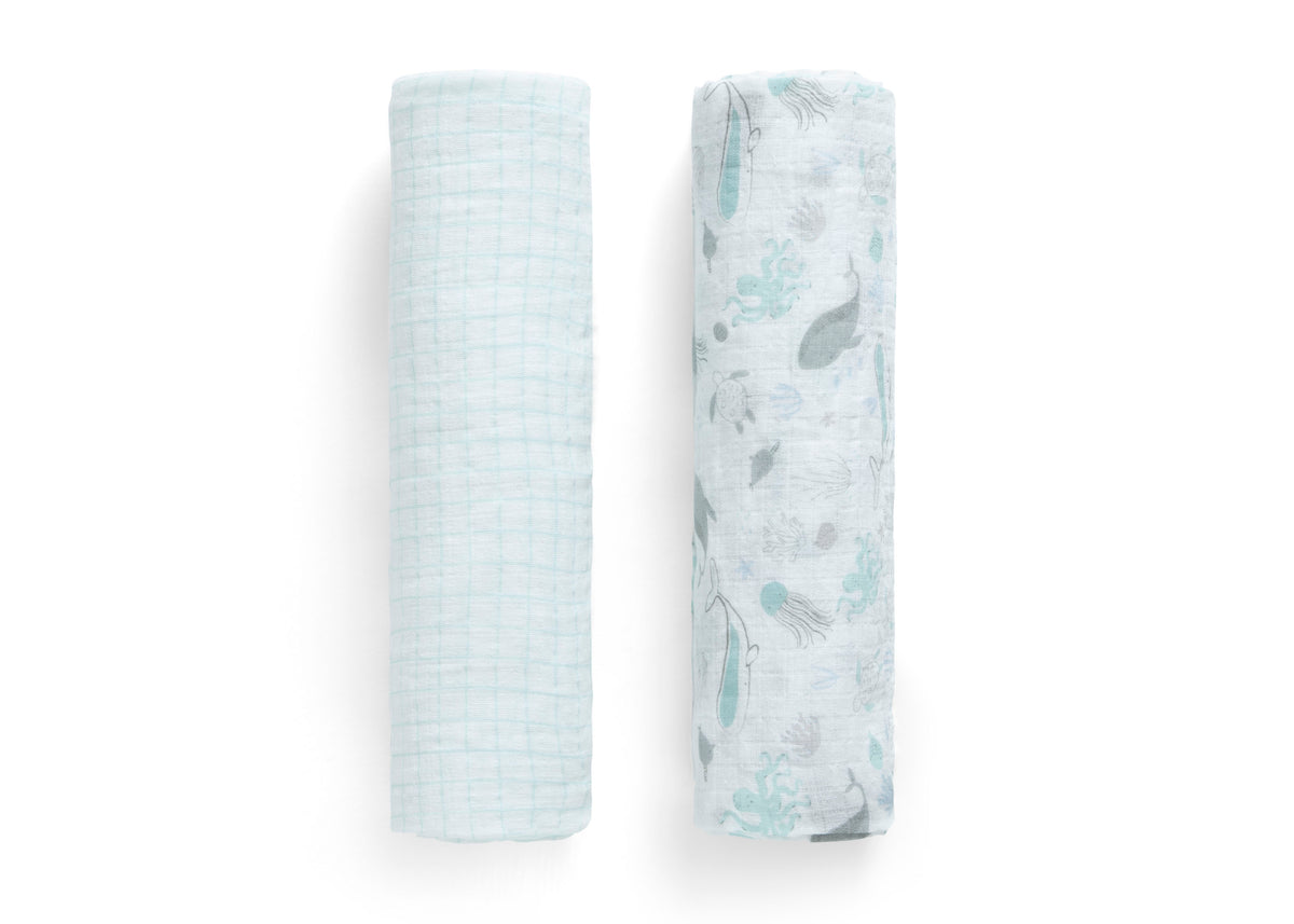 100% Cotton Muslin Baby Receiving Blankets - 2 Pack