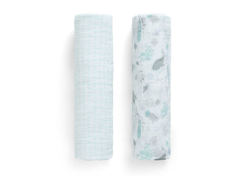 100% Cotton Muslin Baby Receiving Blankets - 2 Pack