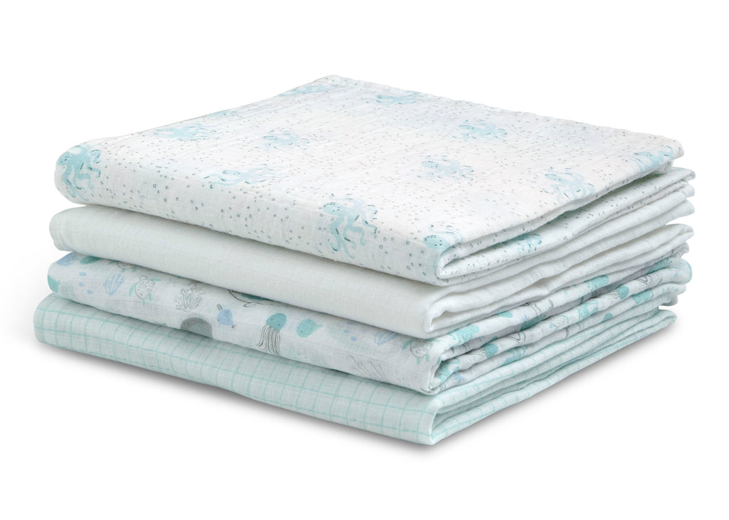 100% Cotton Muslin Baby Receiving Blankets - 4 Pack
