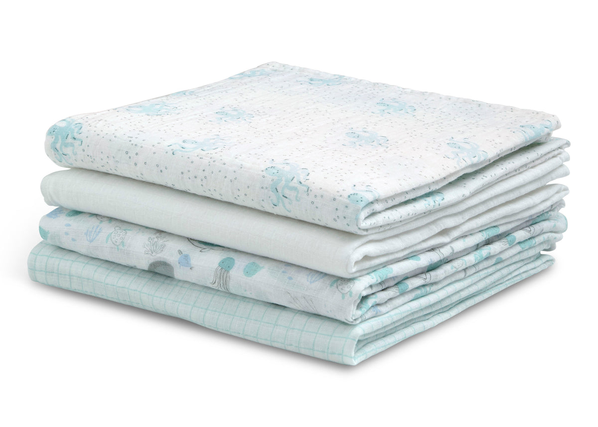 100% Cotton Muslin Baby Receiving Blankets - 4 Pack