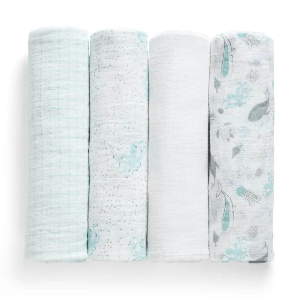 100% Cotton Muslin Baby Receiving Blankets - 4 Pack