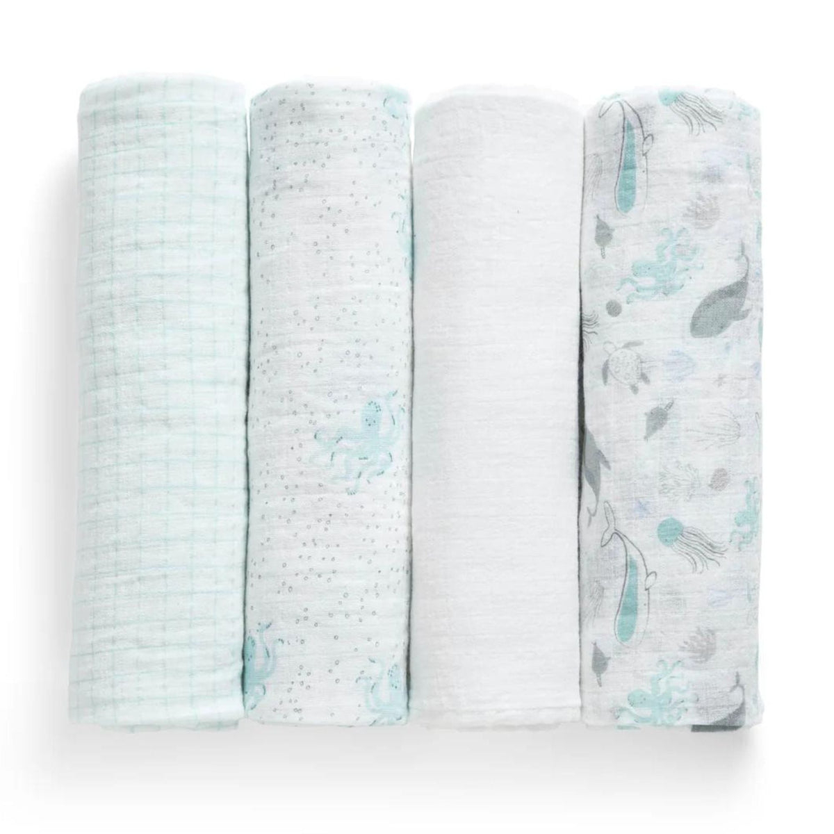 100% Cotton Muslin Baby Receiving Blankets - 4 Pack