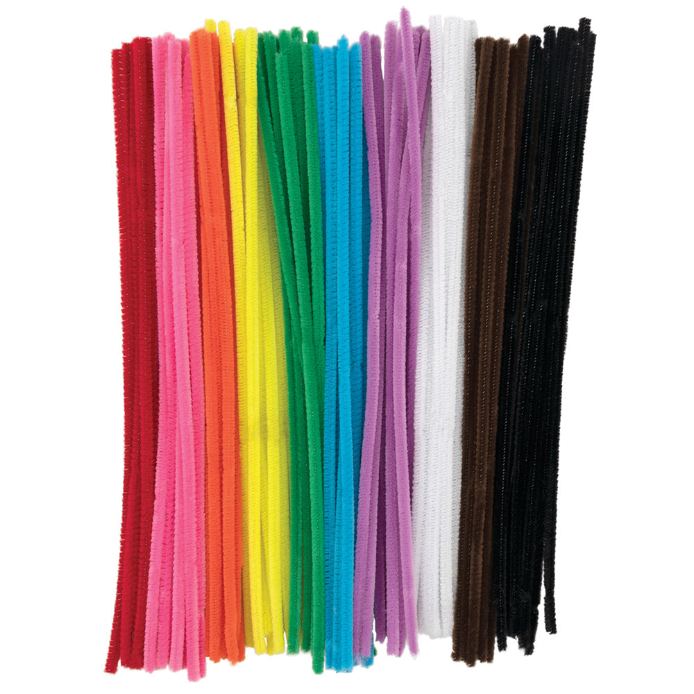 Jumbo Craft Pipe Cleaners | 12 x 6mm 100-Pack Assorted Color Stems